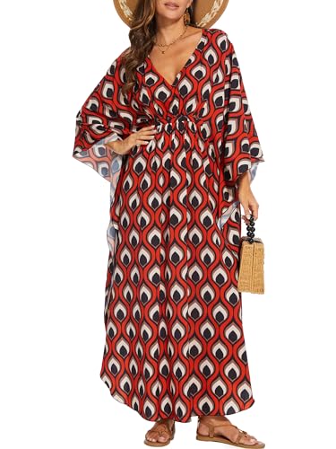Image of Moss Rose Kaftan Dresses for Women V Neck Summer Swimsuit Cover up Caftan Maxi Beach Dresses