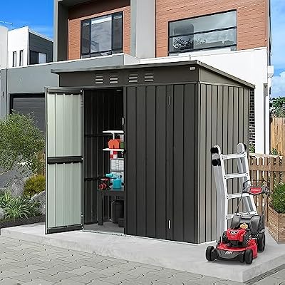 Domi Outdoor Storage Shed 5' x 3’, Metal Garden Shed with Galvanized Steel Frame for Bike, Tools, Lawn Mowers, Pool Toys, Outdoor Storage Cabinet with Lockable Door for Garden Lawn Patio (Dark Grey)