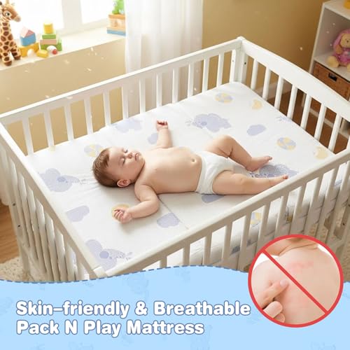 Image of Pack and Play Mattress, 38 inchx 26 inch Soft & Firm Memory Foam Dual-Sided Pack N Play Mattresses Pad for Toddler Includes Carry Bag, Mattress for Pack N Play with Washable Cover