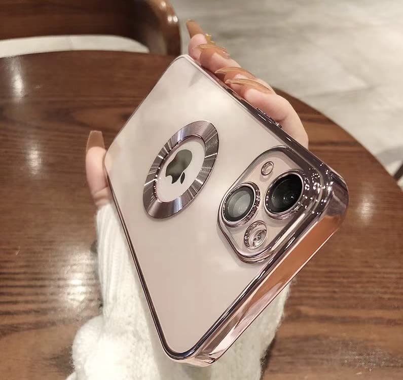 Image of MIDOS Silicone Back Cover Ring Logo Cut For Magsafe Compatible For Iphone 13 Lens Protection Chrome Back Cover For-Iphone 13 (Rose Gold)