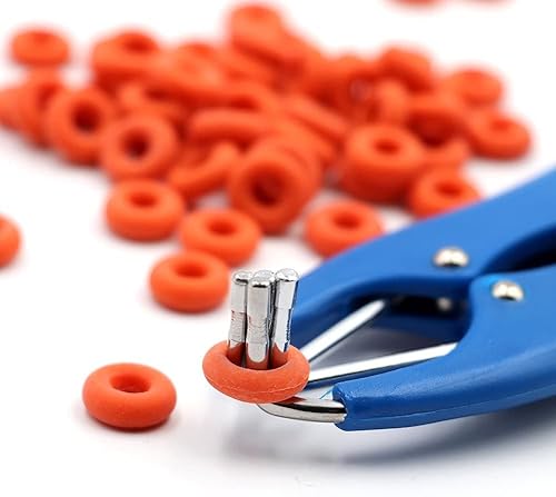 Miniatura 5 de Kit de bandas de cabra y bandas de ganado con 1 alicates expansor, 100 anillos (azul, naranja y verde)