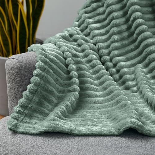 Image of Nestl Green Throw Blanket for Couch - Cozy Warm Fuzzy Blankets for Women, Set of 2 Small Fleece Throws for Girls - Sage Green, 50 x 60 Inches