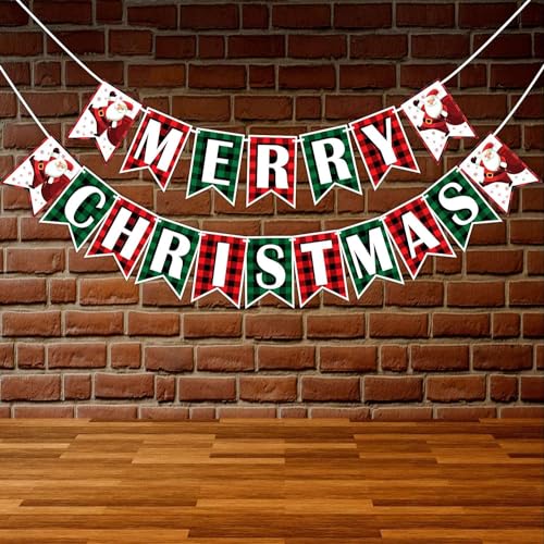 eCraftIndia Santa Decorative Merry Christmas Banner (Red Green White) Christmas Decorations Items for Home Living Room Office Church Decor | Xmas Gifts Ornaments Props