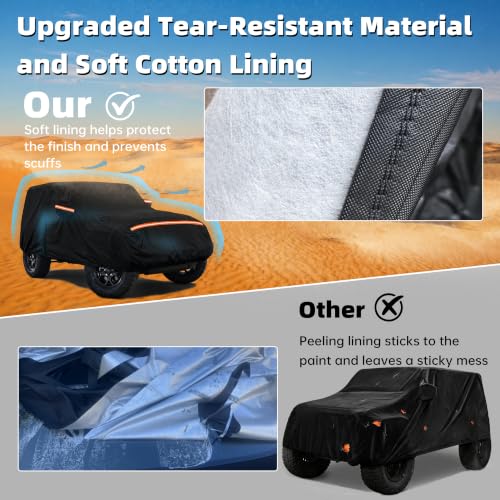 Image of Car Cover for Jeep Wrangler 2-Door 1987-2025 JK JL YJ TJ Sahara,All-Weather Heavy Duty Jeep 2dr Car Cover,Outdoor Full Exterior Cover for Dust, Rain, Snow & UV Protection, with Door Access Zipper