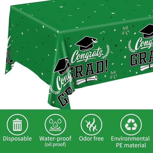 Image of Staraise 2026 Graduation Party Decorations 3 Pcs Green Graduation Tablecloth - Congrats Grad Table Cloth for Class of 2026,Disposable Plastic Grad Table Cover for Party Supplies,51.2x86.6inch