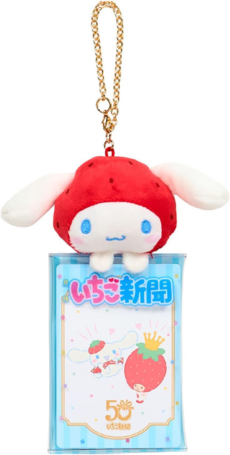 Sanrio 290475 Clear Case with Mascot (Strawberry Newspaper 50th Anniversary), Pompom Pudding, PVC, Polyester, Steel, Transparent Storage, Small Storage