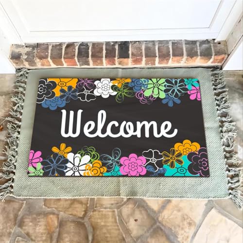 Image of GengDuCJ Funny Welcome Doormat (23.6 X 15.7 in) Anti-Slip Rubber Back Novelty Prank House Warming Gift Mat for The Entrance Way (Floral Flower Welcome Modern Art)