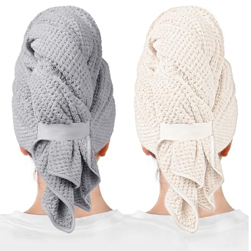 Image of ROLSHOL 2-Pack Large Microfiber Hair Towel Wraps, Super Absorbent & Quick Dry - Anti-Frizz for Wet Curl & Straight Hair - 27.5''*39.4''