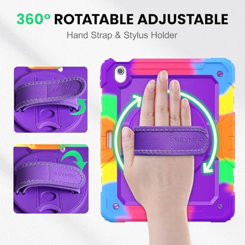 Image of SEYMAC for iPad Air 13 Inch Case M4 / M3 / M2 (2026 /2025 / 2024), Heavy Duty Shockproof Protective Case with Screen Protector, Rotating Stand, Hand /Shoulder Strap and Pen Holder, Colorful Purple