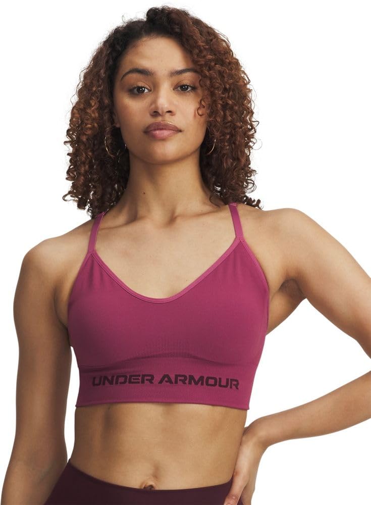 Under Armour Donna Vanish Seamless Low Bra, Reggiseno Sportivo a Basso Impatto per Allenamento, Yoga e Pilates, Top Sportivo da Palestra con Coppe Rimovibili,Fuchsia Dusk/Dark Maroon,MD