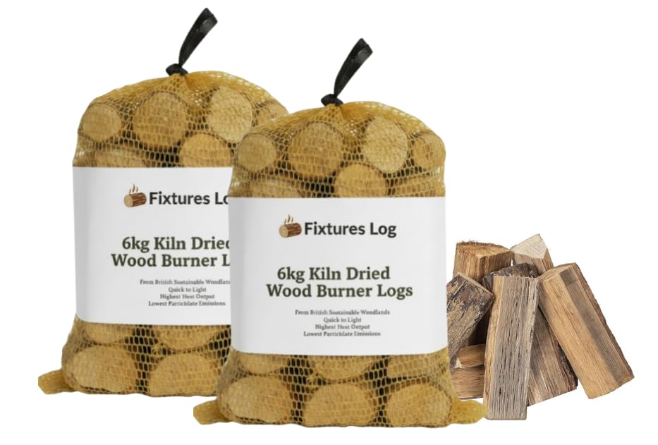2 x 6kg Kiln Dried Logs Ideal for Wood or Log Burners | Camping Fire Pit and Stoves | Low in Moisture, Long Lasting | High Heat. 2 x wrapped 6kg bags