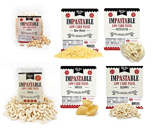ThinSlim Foods Impastable Low Carb Pasta Variety Pack | Fettuccine 1pack, Elbows 1pack, Penne 1pack, Shells 1pack, Orzo 1pack, Rotini 1pack