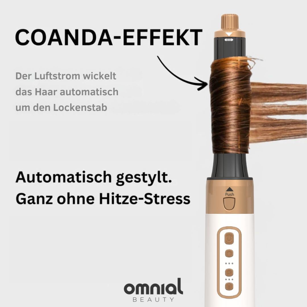 Omnial |Omniair Pro| 5in1 Haarstyler, Stylingset mit 5 Aufsätzen. Optimale Nutzung durch 3 Temperaturstufen und 3 Luftstärken | Coldshot-Funktion für einen längeren Halt | Geeignet für alle Haartypen