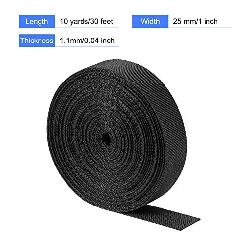 Image of MECCANIXITY Flat Nylon Webbing Strap 1 Inch 10 Yards Black for Backpack, Luggage-rack