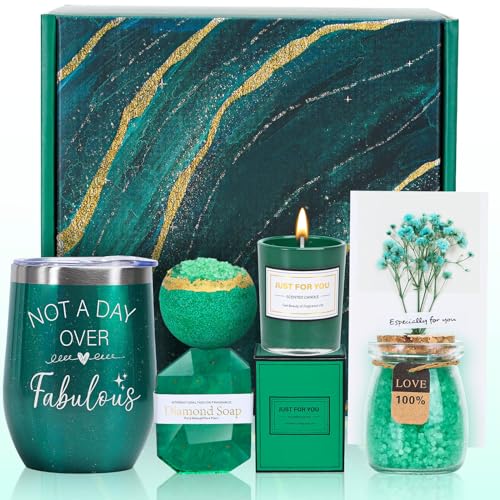 Green Gifts for Women, Emerald Gift Basket for Mom from Daughter Son, Luxury Relaxing Spa Self Care Box, Unique Birthday Christmas Valentines Mothers Day