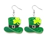 St Patrick's Day Earrings for Women Cute Funny Acrylic Irish Shamrock Dangle Earrings Green Clover Hat Horseshoe Drop Earrings Good Luck St. Patrick's Day Holiday Accessories Jewelry