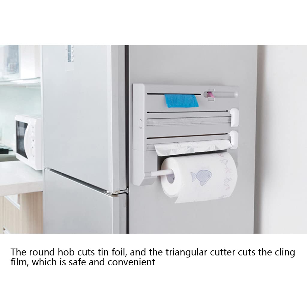 Estante de almacenamiento de cocina 6 en 1 con soporte multifuncional para toallas de papel, cortador de película adhesiva y dispensador de papel de aluminio