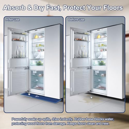 Image of Fridge Mat - 9.1 inch x 38.6 inchRefrigerator Mats with Water Absorbent, Leak-Proof Rubber Backing, Easy to Clean, Bohemian Design, Protect Floors from Spills (Dandelio)