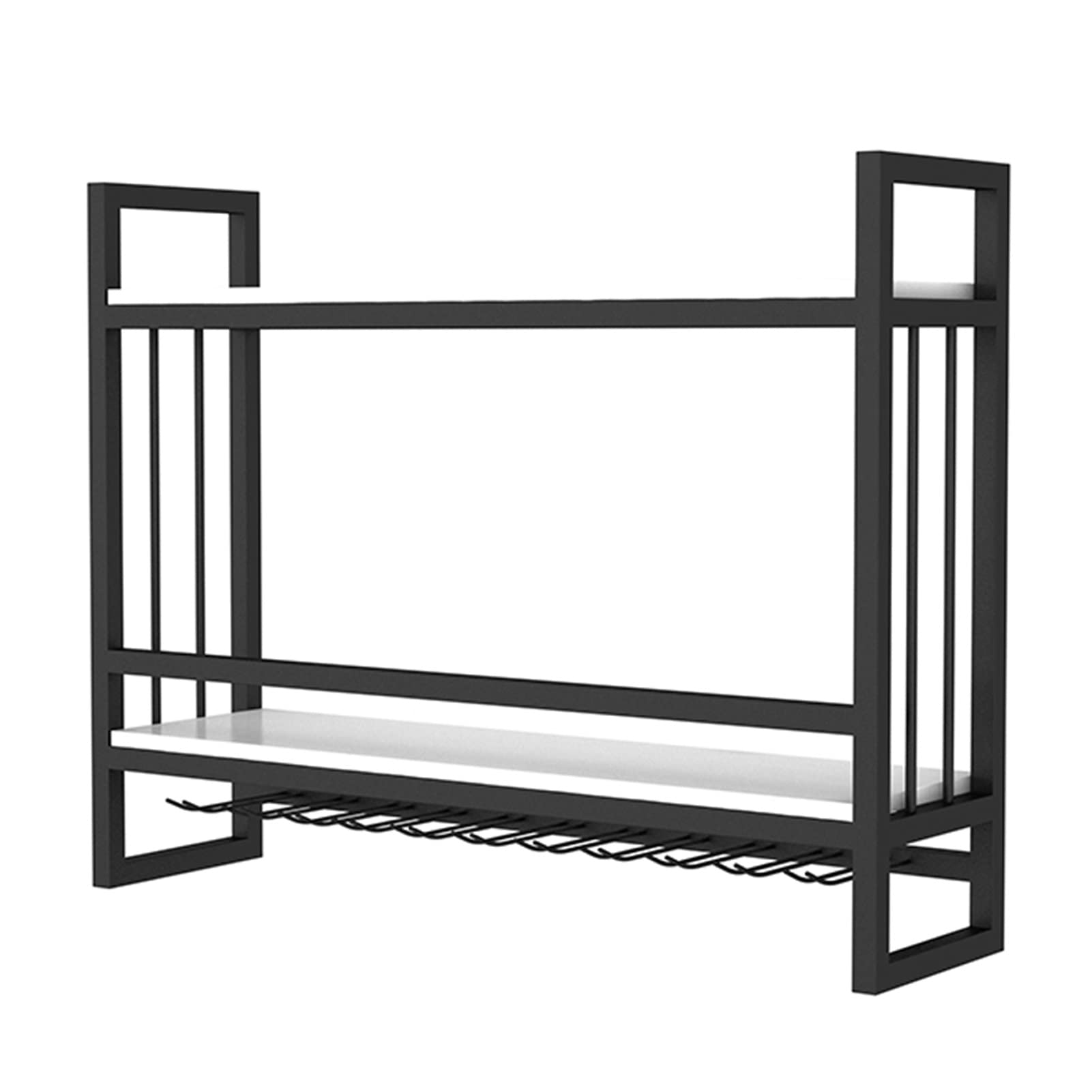 Porte-bouteilles de vin mural noir en fer 80x20x61 cm avec support verres suspendus