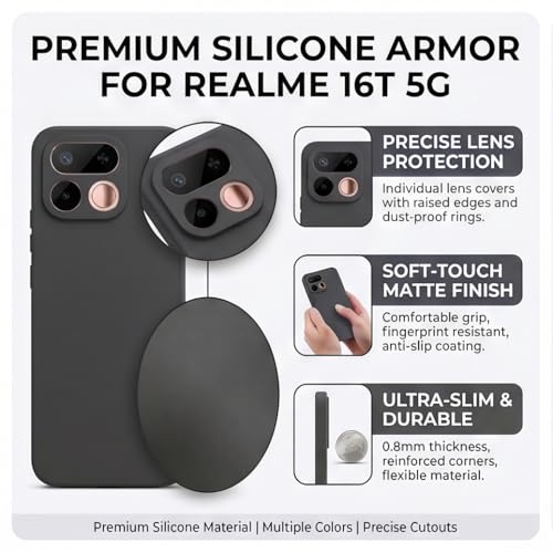 Image of FIRST MART Matte Silicone Back Cover for Realme 16T - Black
