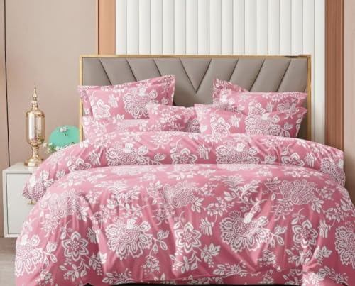 Image of 400TC Glace Cotton King Size Duvet Cover || Comforter Cover || Rajai Cover || Quilt Cover Double Bed with Zipper (90 inch x 100 inch inch, Aarchid Pink)