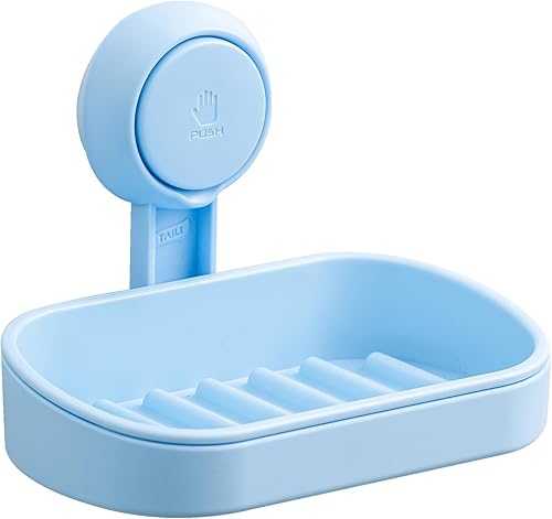 Miniatura 1 de TAILI Jabonera de doble capa, soporte de esponja fuerte para ducha, baño, bañera y fregadero de cocina, sin taladros, paquete azul extraíble