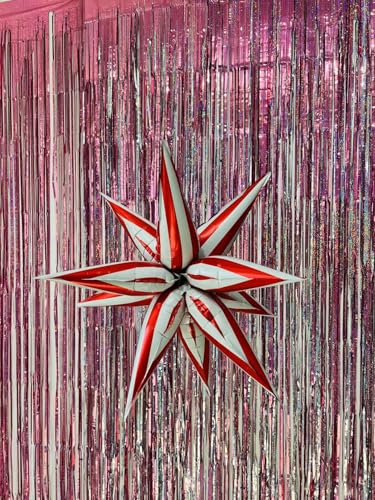 Image of 3pcs 26inch 3D Red white Explosion Star foil balloon, red white Foil Cone Star burst Balloons for Birthday Wedding New Year Party Event