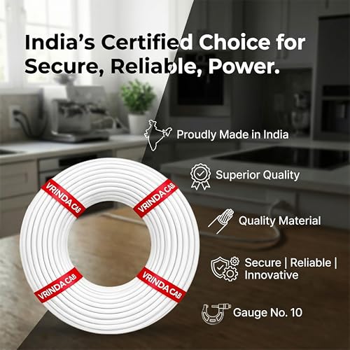 Image of VRINDA CCA Copper White 0.75MM Electrical Wire - CCA Copper 90 Meter Flame Retardant Cable for Home & Office Wiring