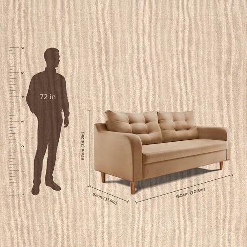 Image of Duroflex Ease Plus - 3 Seater Sofa Set for Living Room | 3 Year Warranty | Premium Wooden Frame Sofa | Anti-Pilling Fabric, Fade & Termite Resistant | Comfortable & Durable Couch - Latte (Beige)