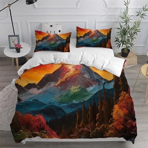 Linge de lit paysage multicolore 200x200cm facile à laver