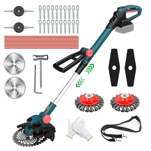 Tagliabordi senza fili per batteria Makita, tagliabordi 2 in 1, motore senza spazzole, decespugliatore con spazzola anti-cattiva erba, manico telescopico, testa rotante a 90°, blu