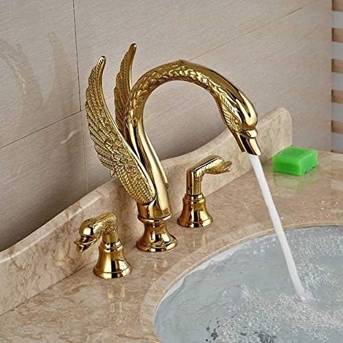 Robinet cygne doré en cuivre massif pour lavabo luxe de salle de bains