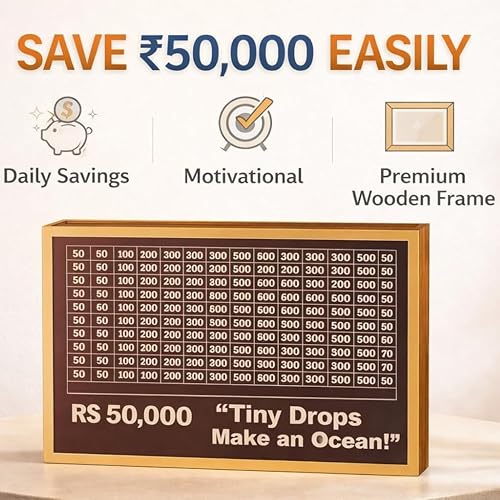 Image of Premium Wooden Money Bank with Lock - Vintage Coin Saving Box for All Ages - Ideal for Cash, Coins, Donations & Home Decor (50K Money Box, 1, Count)