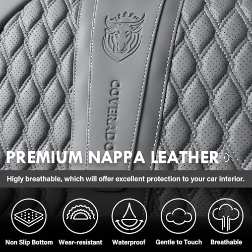 Image of Coverado Car Seat Covers Full Set, Nappa Leather Seat Covers for Car, Waterproof Car Seat Protector with Lumbar Support, Automotive Seat Covers Universal Fit for Most Cars SUV Trucks (Gray)