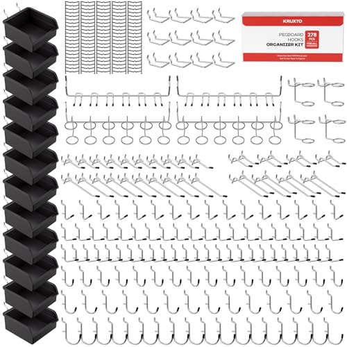 KRUXTO 278PCS Upgraded Pegboard Hooks Assortment, Peg Board Organizer Accessories