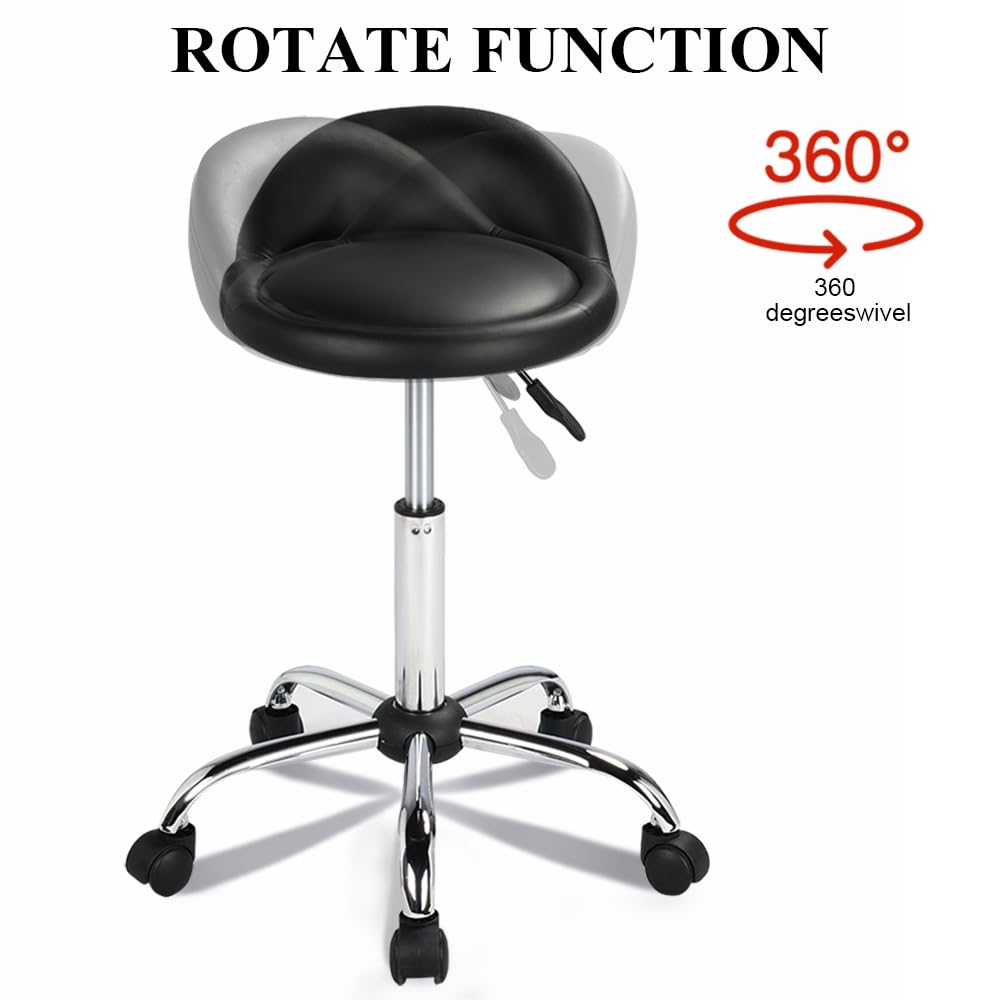 Yaheetech Tabouret à Roulette Erconomique Haut roulettes Coussin de Massage Salon Hauteur Réglable pour Coiffure Cuisine Bureau Clinique Pub Noir