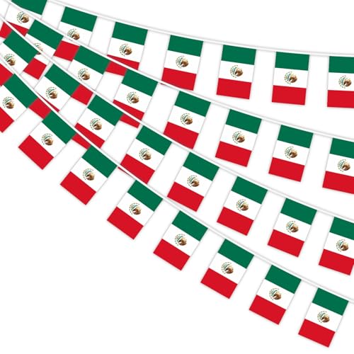 Image of AhfuLife 33 Ft Mexico String Flags Banner for World Cup Decorations 2026, 30 Pcs Small Mexican Bunting String Flags - Double Sided for Independence Day Football Party Celebration Decor (5.5x8.3 Inch)