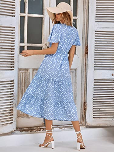 IFFEI Summer Midi Boho Dresses Casual V Neck Ruffle Short Sleeve A Line Sun Beach Flowy Dresses - Image 6