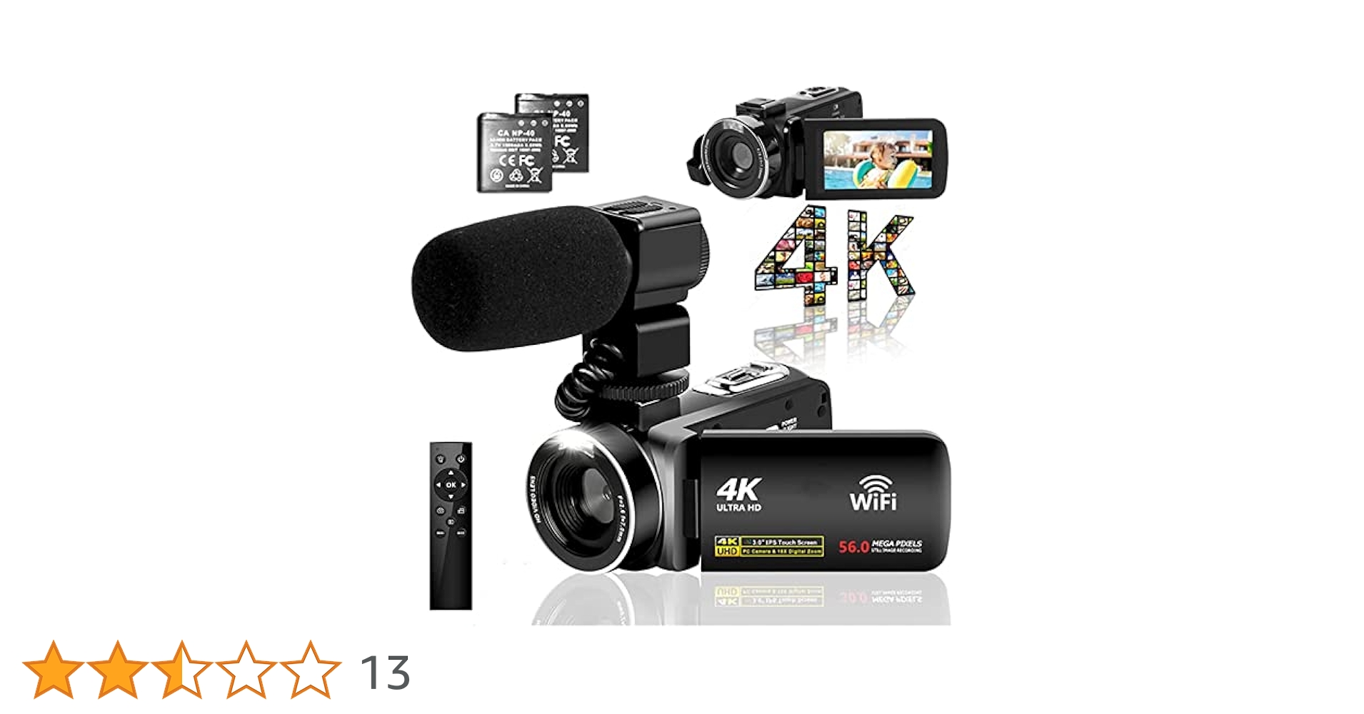 Amazon | ビデオカメラ 4K YouTubeカメラ WIFI機能18倍