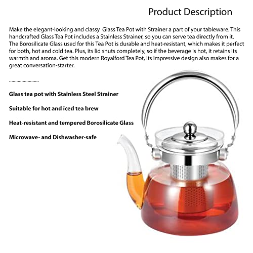 ابريق شاي من الزجاج مع غطاء ومصفاة من الستانلس ستيل سعة 1400 مل