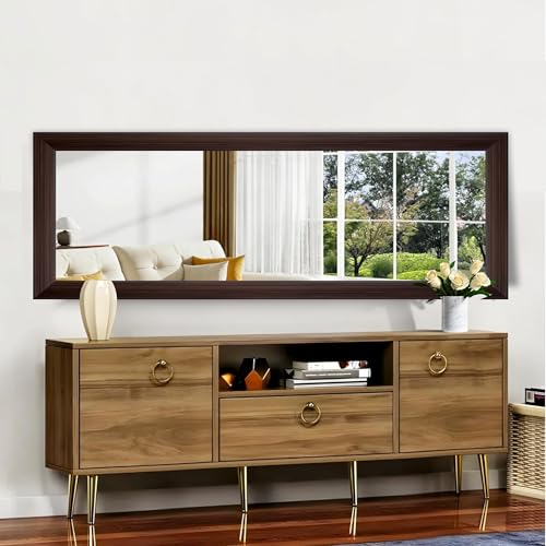 Image of Creative Arts n Frames 15x51 inch Chocolate Color Long Fiber Wood Wall Hanging Mount HD Mirror Home Decor Items Living Room Bathroom Bedroom Hotel Office (Rolex Dark HD Mirror)