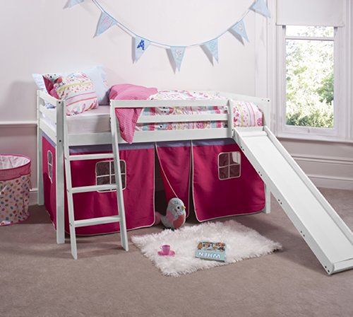 Noa and Nani Cama de Cabina Blanco y colchón con Slide Rosa Tienda 66PKWGM