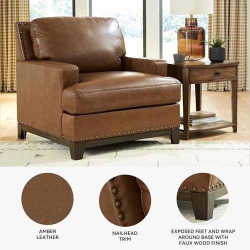 Image of Signature Design by Ashley Oversized Brown Leather Accent Chair, Amber