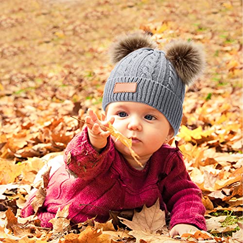 6 Pcs Kids Winter Pompom Hat Knitted Ski Beanie Hat Double Pom Beanie Cap for Girls Boys, for 1-3 Years Old 6