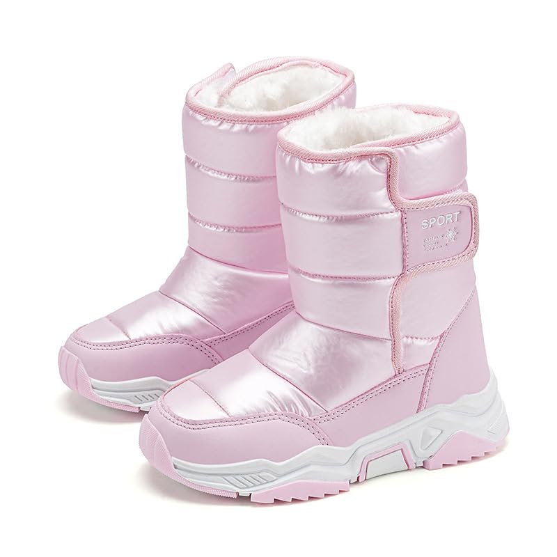 Girls Waterproof Warm Snow Boots for Toddler Winter Cold Weather Non Slip Hiking Boots Resistant Cold Weather Outdoor Shoes with Fur Lining for Little Kids