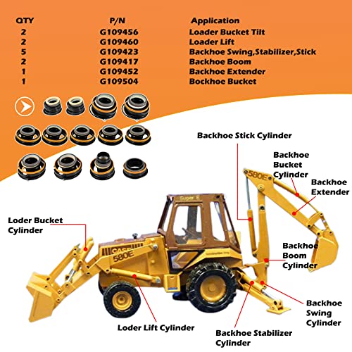 Image of Whole Machine Seal Kit for Case 580E 580SE 580SD, Boakhoe Loader Bucket Hydraulic Cylinders Replacement Seal Kit G109456*2+G109417*2+G109423*5+G109460*2+G109504+G109452