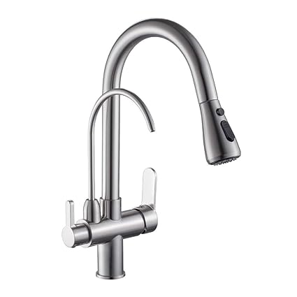 WANFAN Modern Kitchen Faucet Pull Out Kitchen Sink Faucet Dual Handle 3 in 1 High Arc Water Filter Purifier Faucets Brushed Nickel