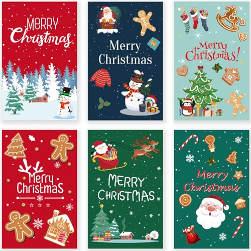 Pacote com 24 cartões de Natal com envelopes e adesivos, 15 x 10 cm, 24 cartões de Natal com envelopes e adesivos, 24 cartões de Natal embalados com envelopes e mensagem impressa dentro