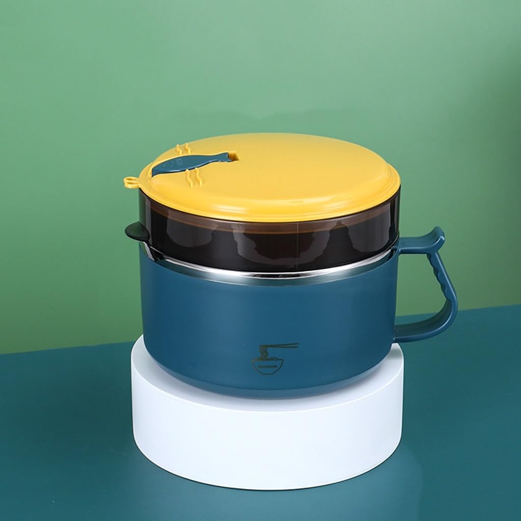 Cuenco de Fideos instantáneos con Tapa, portátil, de Acero Inoxidable, de Gran Capacidad, Ramen, Ensalada, arroz, Cuencos de Sopa(1-Pack)