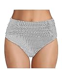 Tempt Me Women's Stripe High Waisted Bikini Bottom Tummy Control Ruched Bathing Suit Swim Bottom M